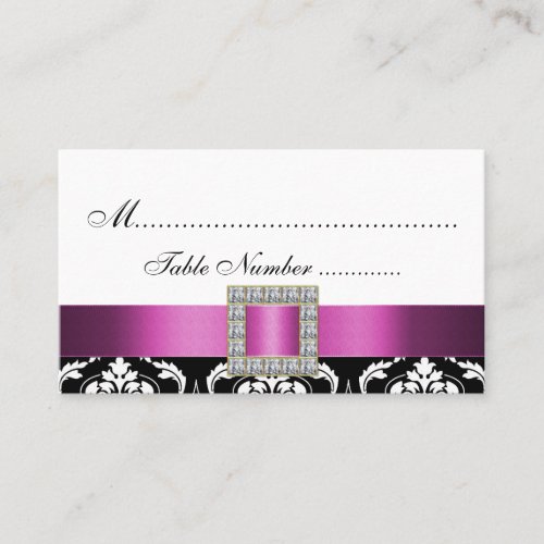 Pink Black White Damask Wedding Place Cards Business Card