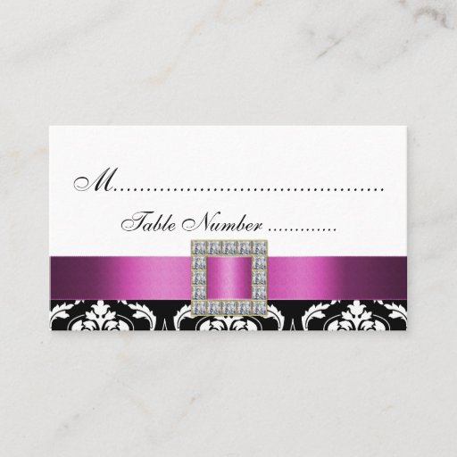 Customizable Pink Black White Damask Wedding Place Cards Business Card