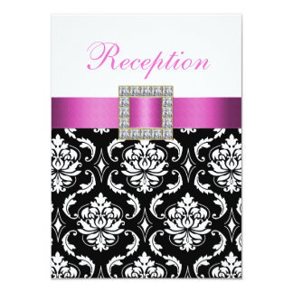 Pink Black White Damask Wedding Reception Card