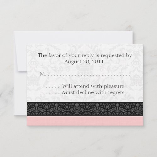 Pink Black  White Damask Wedding RSVP Reply Cards