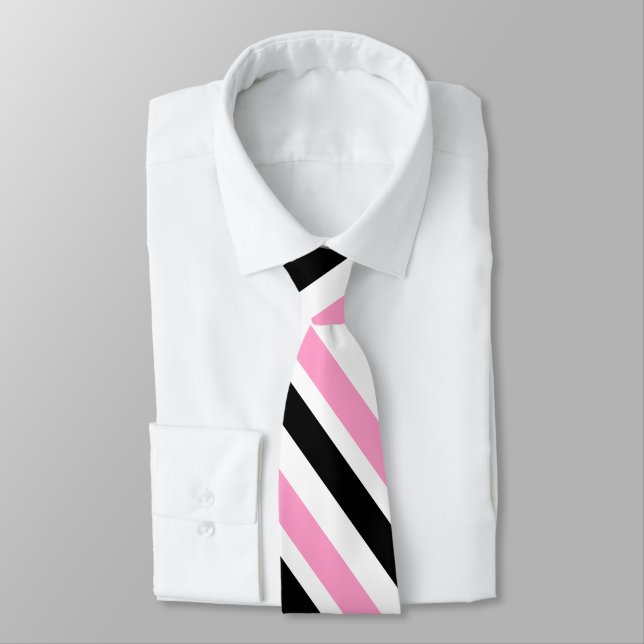 Pink Black White Diagonal Stripes  Neck Tie (Tied)