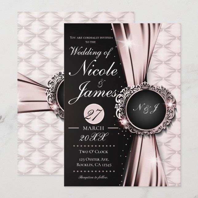Pink Black & White Elegant Luxury Wedding Or Event Invitation (Front/Back)