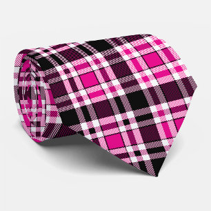 Pink Black White Flannel Tartan Pattern Design Neck Tie