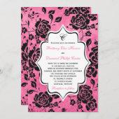 Pink Black White Floral Damask Wedding Invitation (Front/Back)