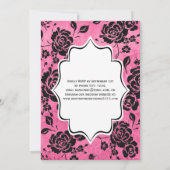 Pink Black White Floral Damask Wedding Invitation (Back)