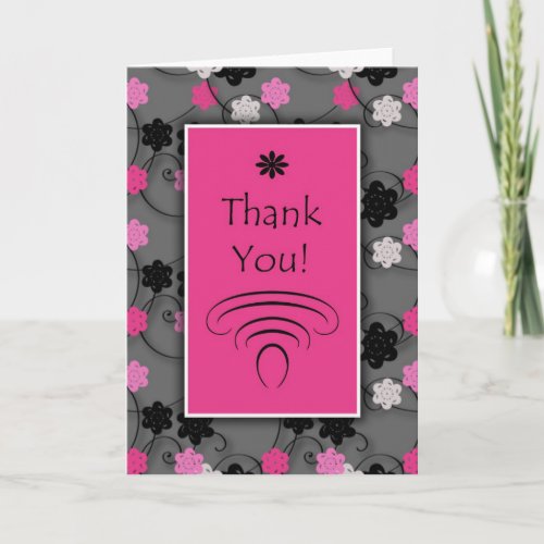 Pink Black White Flowers Floral Thank You Card
