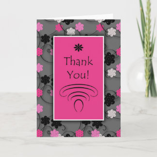 Pink Black White Flowers Floral Thank You Card