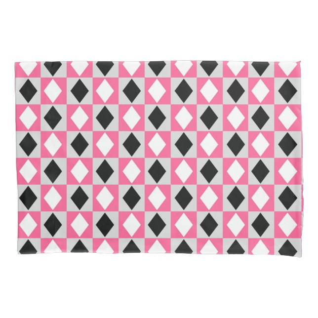 Pink Black White Geometric Rhombus Diamond Pillow Case (Front)