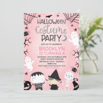 Pink Black White Girls Halloween Party Birthday Invitation
