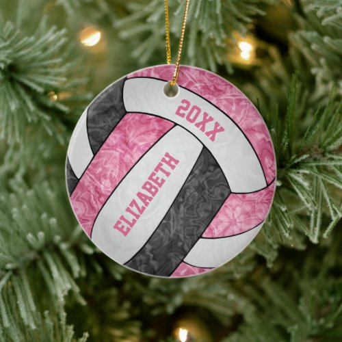pink black white girly sporty keepsake volleyball ceramic ornament