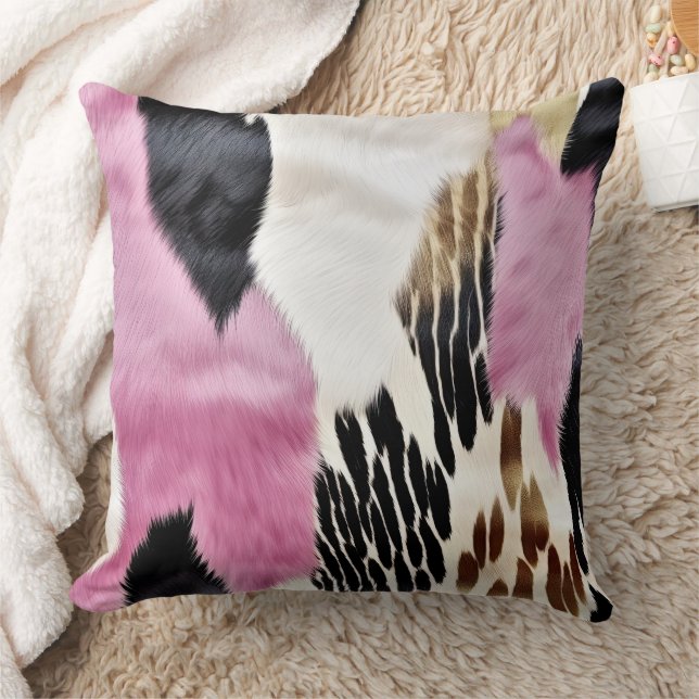 Pink Black White Gold Cowhide Throw Pillow (Blanket)