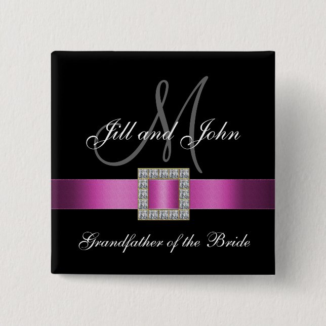 Pink, Black, White Grandfather of the Bride Pin (Front)