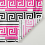 Pink Black White Greek Key Fret Pattern Design  Fabric
