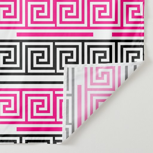 Pink Black White Greek Key Fret Pattern Design  Fabric