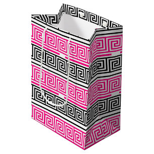 Pink Black White Greek Key Fret Pattern Design Medium Gift Bag