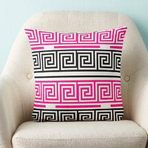 Pink Black White Greek Key Fret Pattern Design Throw Pillow