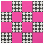 Pink Black White Harlequin Square Shape Textile Fabric