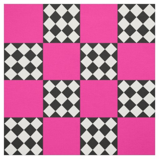 Pink Black White Harlequin Square Shape Textile Fabric