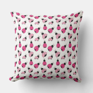 PINK BLACK WHITE LADYBUGS THROW PILLOW