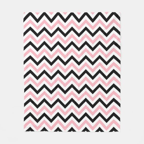 Pink Black White Large Chevron ZigZag Pattern Fleece Blanket