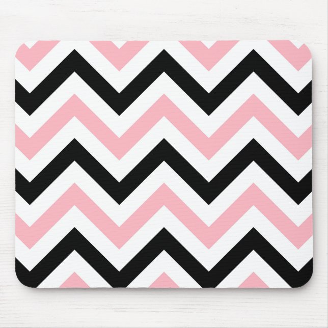 Pink, Black, White Large Chevron ZigZag Pattern Mouse Pad (Front)