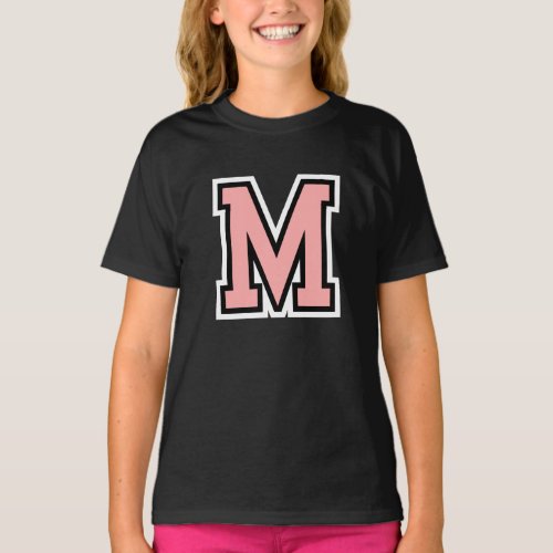 Pink Black White Letter M Monogram Initial College T_Shirt