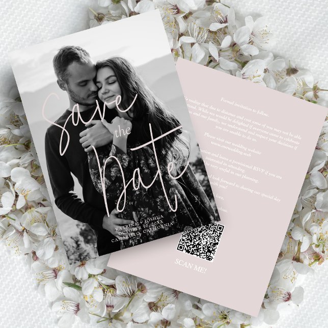Pink Black & White Modern Romantic Wedding Photo  Save The Date (Creator Uploaded)