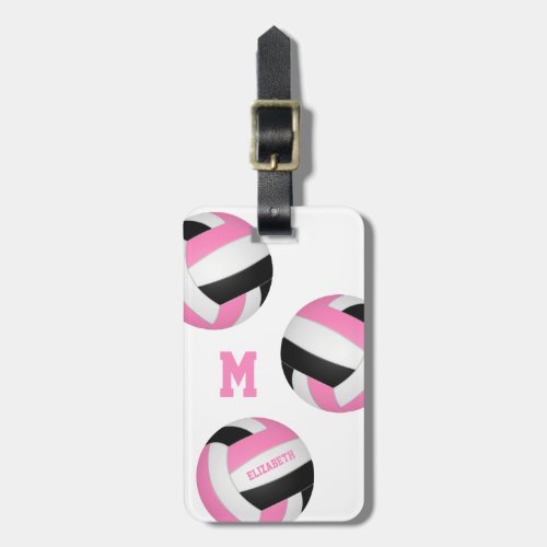 pink black white monogrammed volleyball travel luggage tag