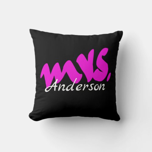 Pink Black White Mrs Gifts Party Favor Monograms Throw Pillow