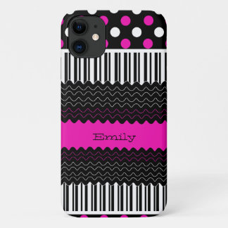 Pink, Black, & White Patterns iPhone 11 Case