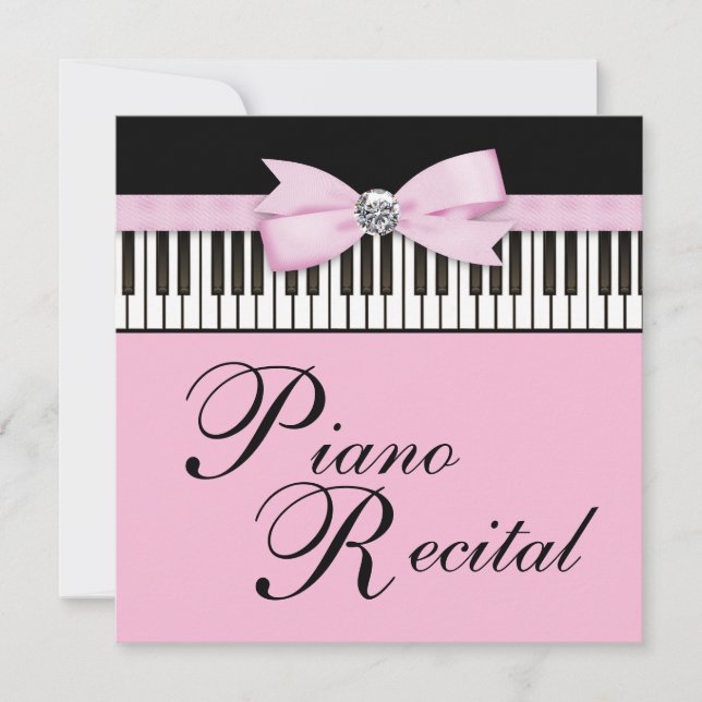 Pink Black & White Piano Keys Recital Invitation (Front)