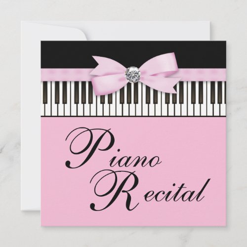 Pink Black  White Piano Keys Recital Invitation