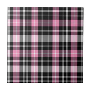 Pink black White Plaid Ceramic Tile