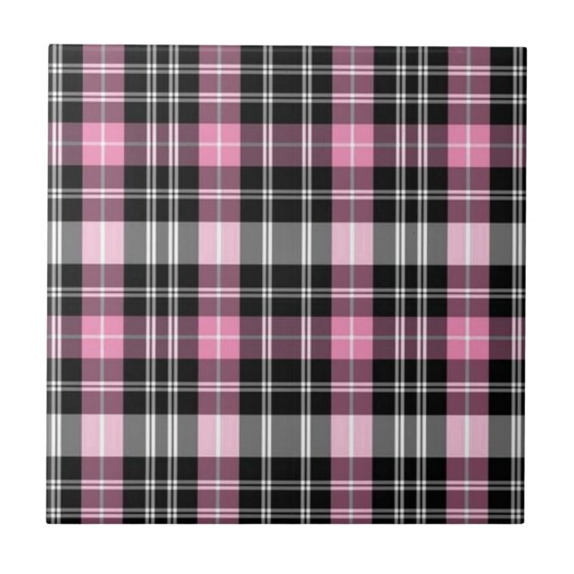 Pink black White Plaid Ceramic Tile (Front)