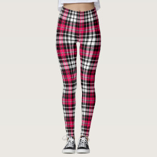 Pink Black White Plaid Tartan  Leggings