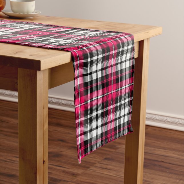 Pink Black White Plaid Tartan  Short Table Runner (In Situ)