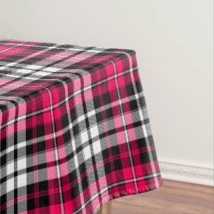 Pink Black White Plaid Tartan  Tablecloth