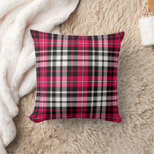 Pink Black White Plaid Tartan  Throw Pillow