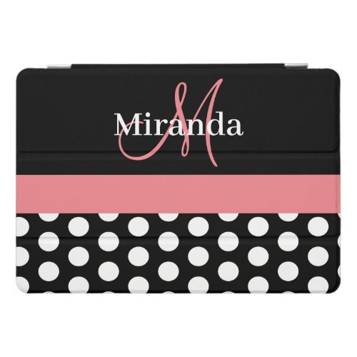 Pink Black White Polka Dot Monogram iPad Pro Cover