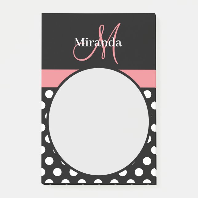 Pink Black White Polka Dot Monogram Notes (Front)