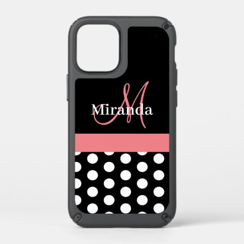 Pink Black White Polka Dot Monogram Speck iPhone 12 Mini Case