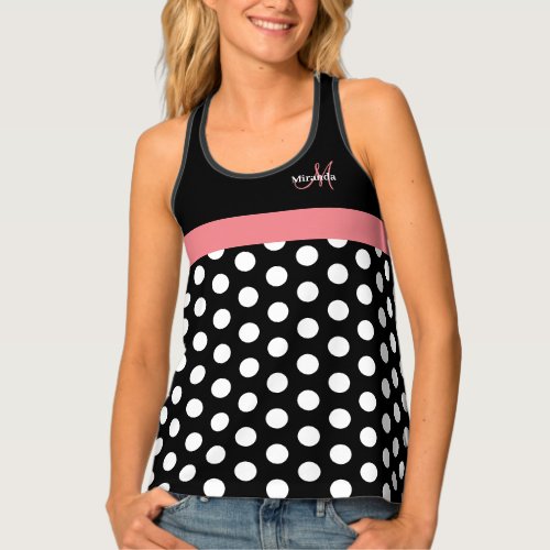 Pink Black White Polka Dot Monogram Tank Top