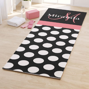 Pink Black White Polka Dot Monogram Yoga Mat