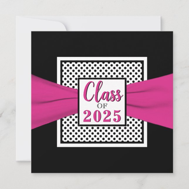 Pink Black White Polka Dot Photo Graduation Invite (Front)