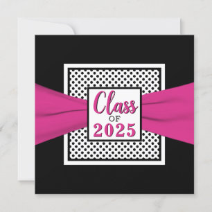 Pink Black White Polka Dot Photo Graduation Invite