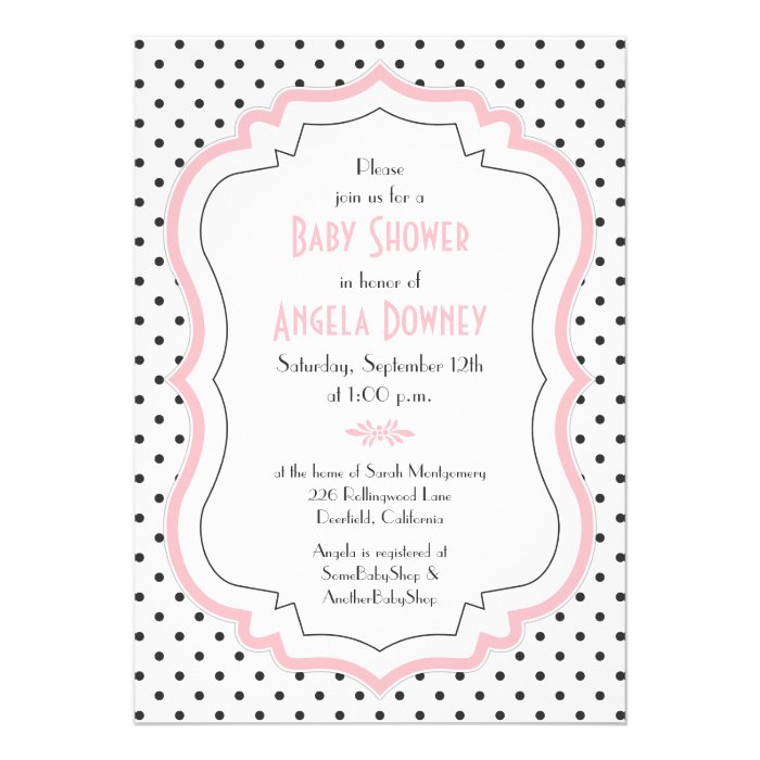 Pink Black White Polka Dots Baby Shower Invitation