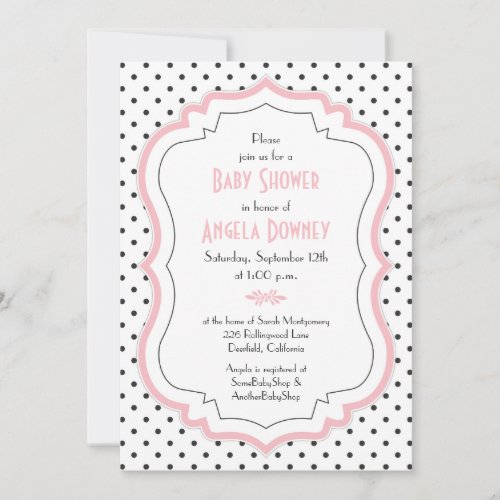Pink Black White Polka Dots Baby Shower Invitation