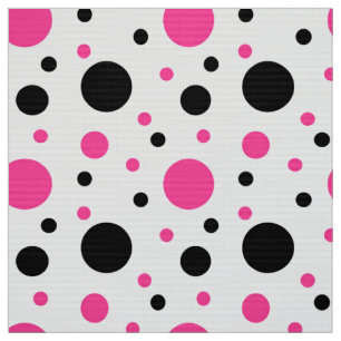 Pink Black White Polka Dots Fabric