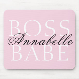 Pink Black White Script Name Boss Babe Mouse Pad