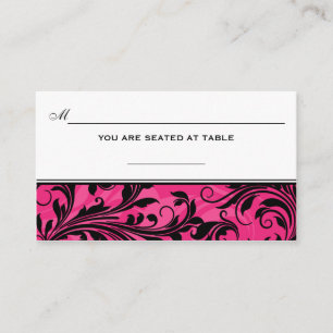 Pink Black White Scrolls Wedding Place Card